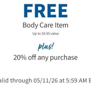 X1 Bath and body works 20% plus free travel ONLINE ONLY 
