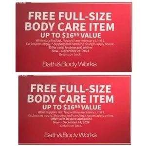 Bath and body works free body care 16.95 x2 online codes