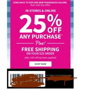 X10 INSTORE Bath and body works 25% off