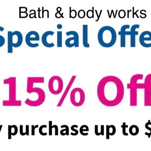 Bath and body works 15% off your order. ONLINE ONLY. 