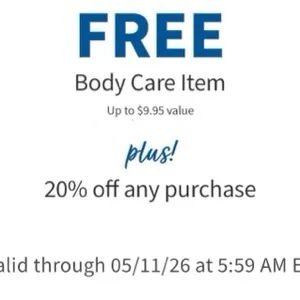 X1 Bath and body works 20% plus free travel ONLINE ONLY 