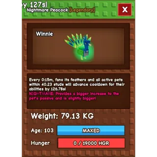 Nightmare  titanic peacock (15 sec  peacock) 79kg max