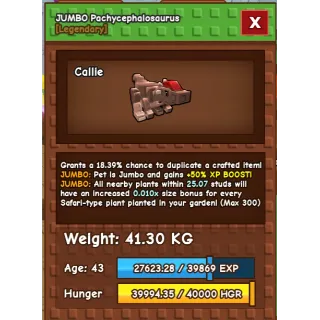 Jumbo -titanic / huge  pachy / pachycephalosaurus  (if Max kg 85.7) Max 25% 