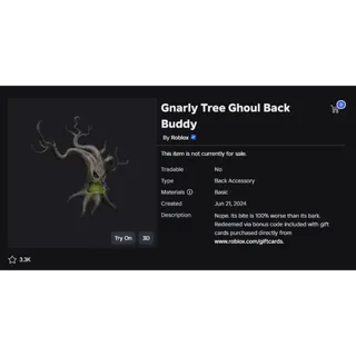 Gnarly Tree Ghoul Back Buddy - Bonus Code Item