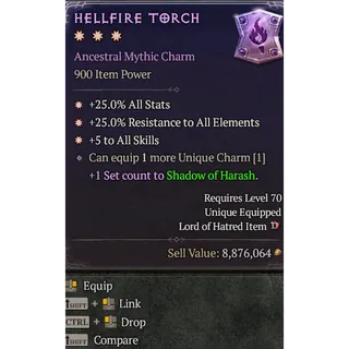 3GA Warlock Hellfire Torch Mythic Charm For +1 Set Count To Shadow Of Harash Diablo 4 S15