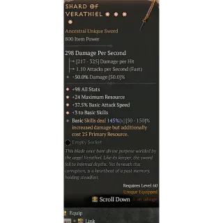 Diablo 4 S11 4GA Shard of Verathiel Specail affix high roll 145%