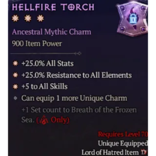 Sorcerer 3GA Hellfire Torch Charm For Breath Of The Frozen Sea Diablo 4 S15