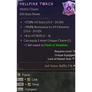 Warlock Hellfire Torch Mythic Charm 4 To All Skills Diablo 4 S15