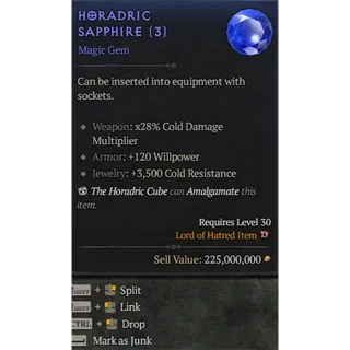 5x Horadric Sapphire Gem Diablo 4 S13