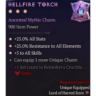 Barbarian 3GA Hellfire Torch Charm For Berserker's Crucible Diablo 4 S15