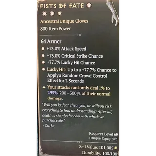 S12 4GA Fists of Fate Special affix 295% High roll Diablo 4