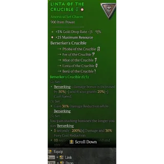 Charm Berserker's Crucible 5 Pieces  Full set Total 125 To Max Resource Diablo 4 S14 