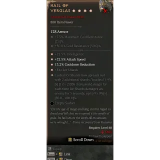 Diablo 4 S11 4GA Hail of Verglas special affix high roll 95%