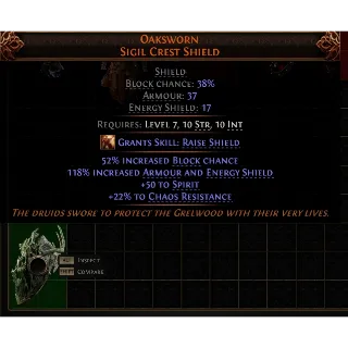 Path of Exile 2 Early Access Softcore Oaksworn Sigil Crest Shield High roll