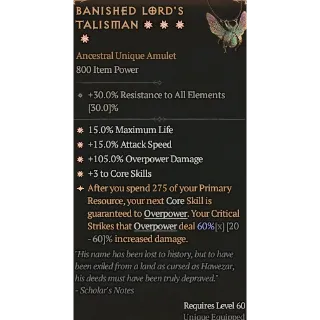 S6 800IP 4GA Banished Lord's Talisman special affix max roll 60%  Diablo 4