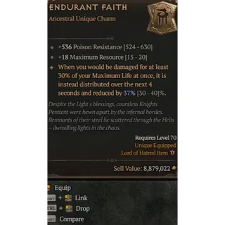 Unique Charm Endurant Faith 18 To Max Resource Diablo 4 Season 13 S13