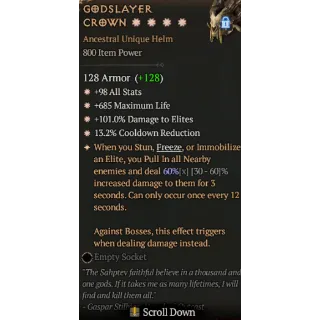 S10 Godslayer Crown 4GA special affix max roll 60% Diablo 4
