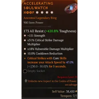 Ring 4GA Strength Critical Damage Vulnerable Damage CDR Diablo 4 S14