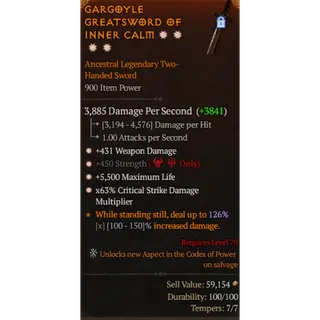 Diablo 4 S13 4GA Sword Weapon Dmg Strength Max Life Critical Dmg Multiplier