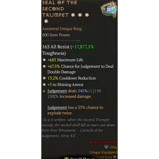 Diablo 4 S11 Seal of the second trumpet 4GA special affix high roll 245%