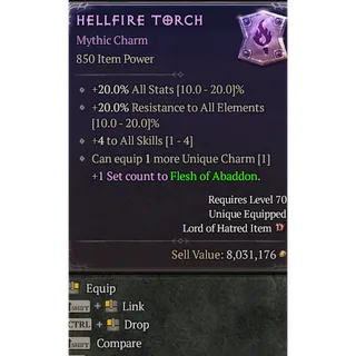 Warlock Hellfire Torch Mythic Charm 4 To All Skills Diablo 4 S15 