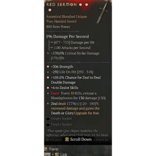 Diablo 4 S12 Red Sermon 3GA Special affix High roll 177%