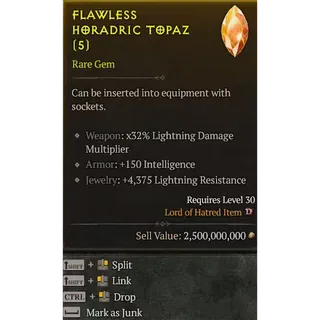 5x Flawless Horadric Topaz Gem Diablo 4 S14