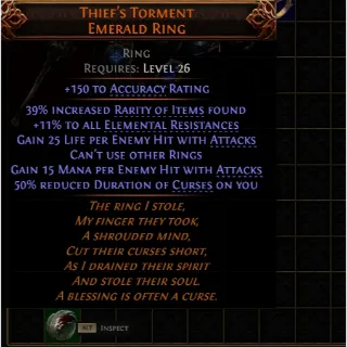 Path of Exile 2 Early Access Softcore Thief's Torment Emerald Ring High Roll