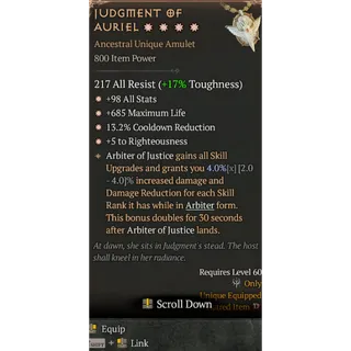Diablo 4 S12 Judgment of Auriel 4GA special affix max roll 4%
