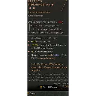 Diablo 4 S11 3GA Herald's Morningstar special affix high roll 148%