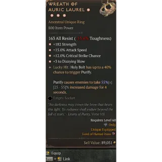 Diablo 4 S11 Wreath of Auric Laurel 4GA special affix high roll 55%