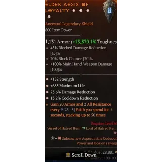 Diablo 4 S11 Shield 4GA Strength Max life Damage reduction CDR