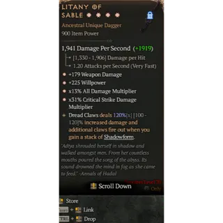 S13 4GA Litany Of Sable Special affix Max roll 120% Diablo 4