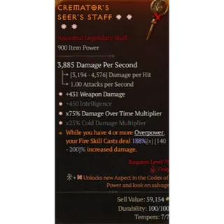 Staff 4GA 431 Weapon damage 450 Intelligence 75% Damage over time 25% Cold damage Diablo 4 S13