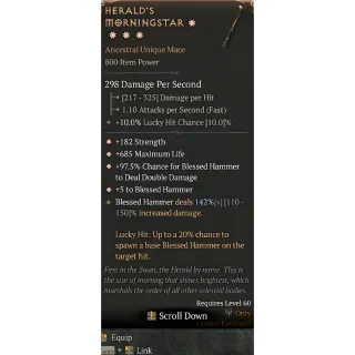 Diablo 4 S11 4GA Herald's Morningstar special affix High roll 142%