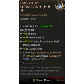 Diablo 4 S12 Sanctis of kethamar 4GA special affix high roll 390%
