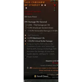 Diablo 4 S10 Crossbow 3GA 363 Dex 1370 Max life 150% Critical Damage