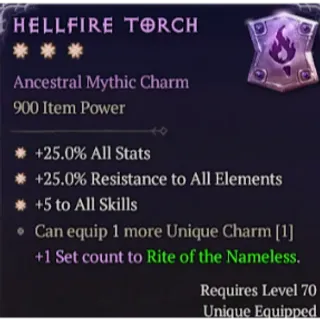 Diablo 4 Season 15 S15 3GA Warlock Hellfire Torch Mythic Charm
