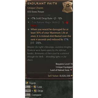 Unique Charm Endurant Faith 3 Nature Magic Skills Diablo 4 Season 14 S14