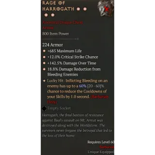  Season 6 800IP 4GA Rage of Harrogath Special affix max roll 60%  Diablo 4