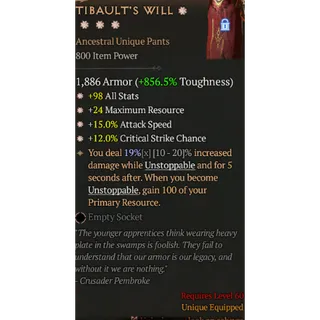 Diablo 4 S12 4GA Tibault's will special affix high roll 19% D4