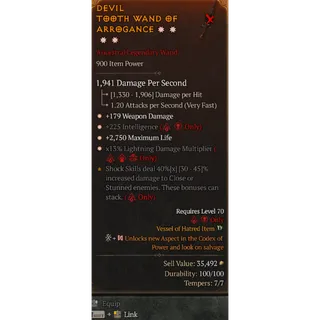 Wand 4GA Weapon Damage intelligence Max life Lightning Damage Diablo 4 S13
