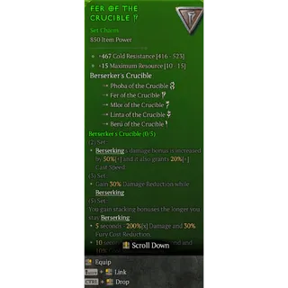 Set Charm Berserker's Crucible 5 Pieces Full set Total 75 Max Resource Diablo 4 Season 14 S14