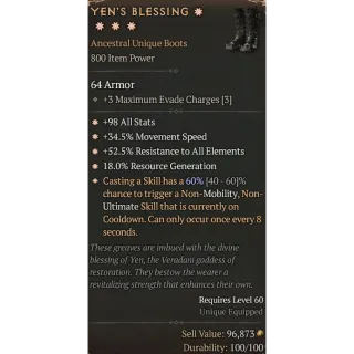 S11 4GA Yen's blessing special affix max roll 60% Diablo 4