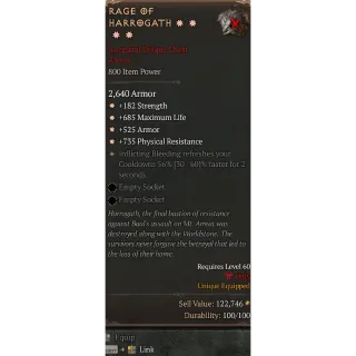Diablo 4 S11 Rage of Harrogath 4GA special affix high roll 56%