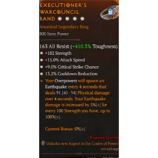 S11 Ring 4GA Strength Attack speed Critical chance RCR Diablo 4