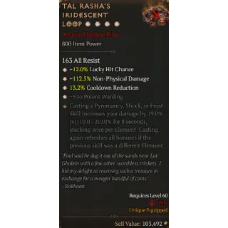 S11 4GA Tal rasha's iridescent loop Special affix high roll 19% Diablo 4