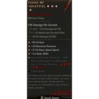 S11 Shard of Verathiel 4GA special affix max roll 150% Diablo 4