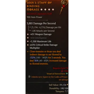 Staff 4GA Weapon Damage Intelligence Max life Critical Damage Diablo 4 S13