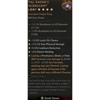 S11 Tal rasha's iridescent loop 4GA Special affix max roll 20% Diablo 4